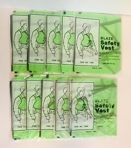 10 Blaze Safety Vest #7528 Green Light Weight PVC One Size Fits All