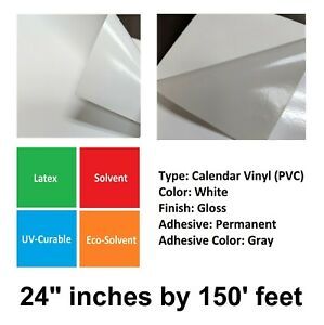 3mil White Glossy Self-Adhesive Gray-Back Permanent Vinyl Film Roll 24&#034; x 150&#039;