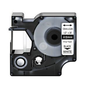 1PK 18444 IND Vinly Label Tape for Dymo Rhino 1000 6500 Black on White 1/2&#034;