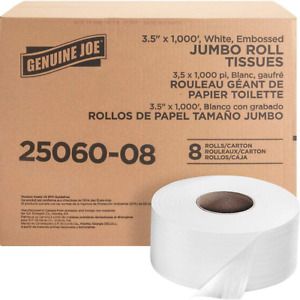 Genuine Joe GJO2506008 2-Ply Embossed Jumbo Roll Bathroom Tissue, White
