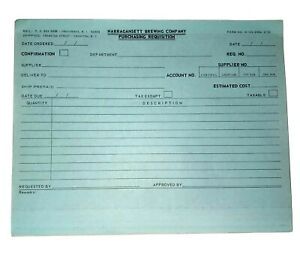 Narragansett Brewing Purchase Requisition Forms Set Of 6- Display Use Only .