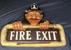 Fire Exit Sign Man Fireman Firefighter Antique Style-Great For Mancave 15X12