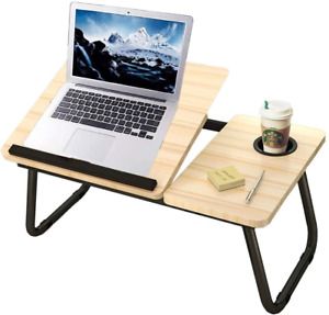 Lap Desk with Cup Holder,Laptop Tray Table for Bed,Adjustable Wood White