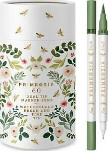Primrosia 60 Dual Tip Marker Pens, Fineliner and Watercolor Brush Pens for Art