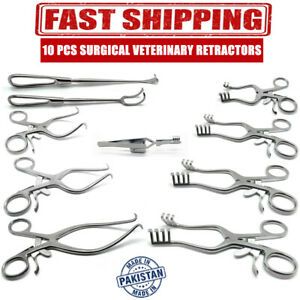 New 10 Pcs Surgical Veterinary Retractors Weitlaner Gelpi Premium Instruments