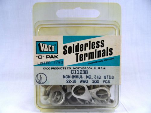 100 Qty Non-Insulated Ring 3/8&#034; Terminal Connectors 22-18 AWG Vaco Klein C11238