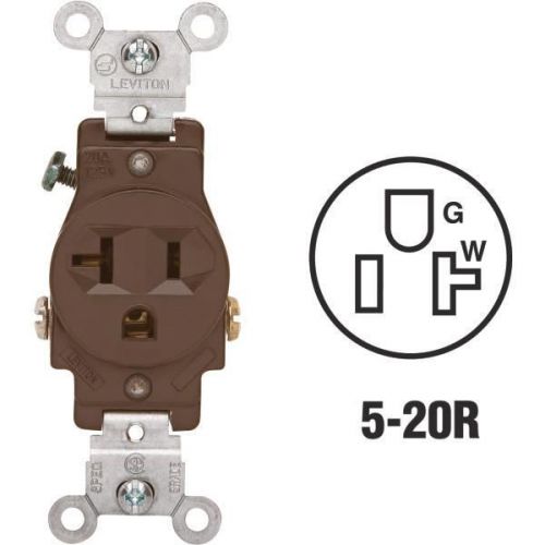 Leviton S00-05801-0SP Grounded Single Outlet-BRN SINGLE OUTLET