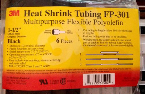 3M 1-1/2&#034; Black Heat Shrink FP-301 - 5 packs of 6 each! 30 Pieces Total! 6&#034; Long