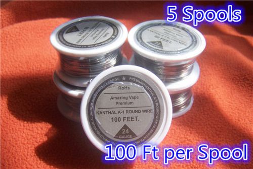 5 spools x 100 feet kanthal a1 round wire 24 awg,(0.51mm),24 resistance gauge ! for sale