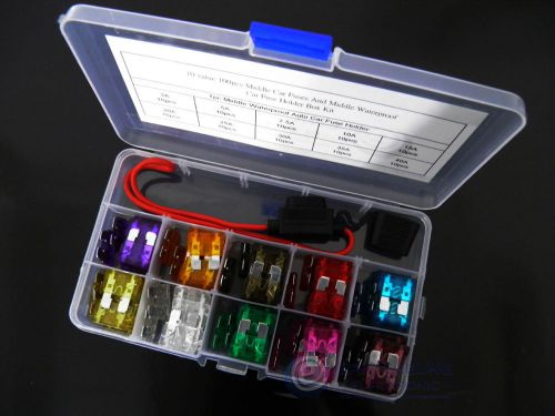 10value 100pcs Middle Car Fuse &amp; 1pc Middle Waterproof Car Fuses Holder Box Kit