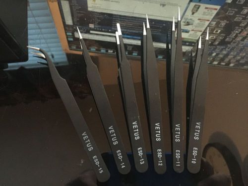 ESD Tweezers for electronic work with 6 different size VETUS Tools new US SELLER