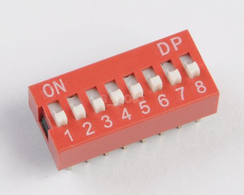 10pcs 2.54mm Red Pitch 8-Bit 8 Positions Ways Slide Type DIP Switch
