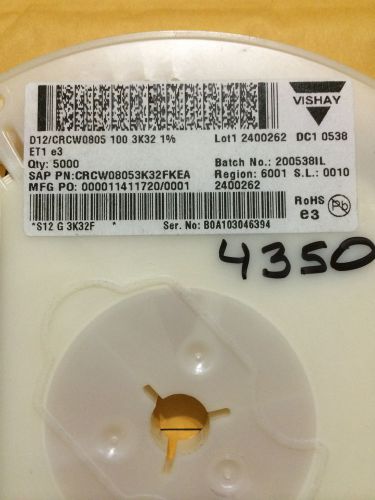 Vishay dale thick film resistors - smd 1/8watt 3.32kohms 1% 100ppm 4300pc for sale
