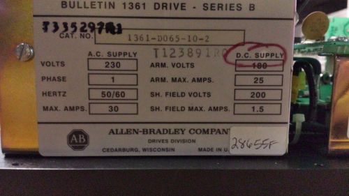 ALLEN BRADLEY 1361-D065-10-2 DC DRIVE, 230 VOLTS, SER.B *USED*
