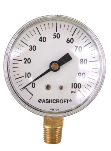 Ashcroft 2-1/2&#034; 0-100PSI 1/4&#034;NPT Brass Socket Lower Mount Pressure Gauge 2.5&#034;in