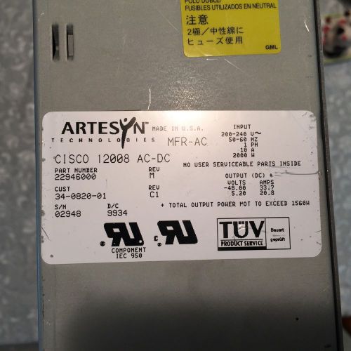 1x Cisco Artesyn 12008 AC-DC Power Supply  Part # 22946000  Rev M