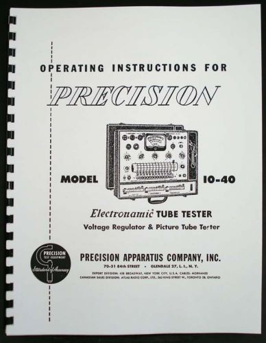 Precision tube tester 10-40 manual with tube test supplement data for sale