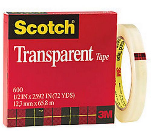 4 Boxes 3M Scotch Transparent Clear Tape 600 1/2&#034; x 2,592-in 453316 MMM600122592