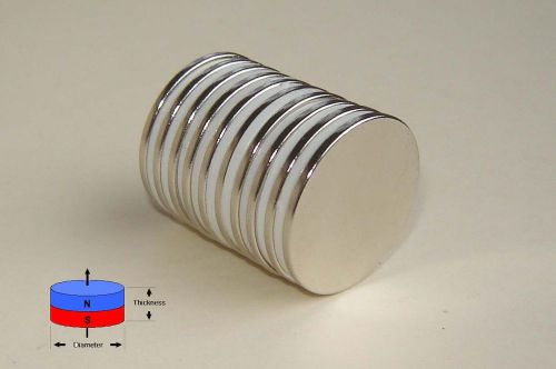 12 pcs of neodymium (rare earth) disc magnets 1&#034;dia x 1/16&#034; for sale