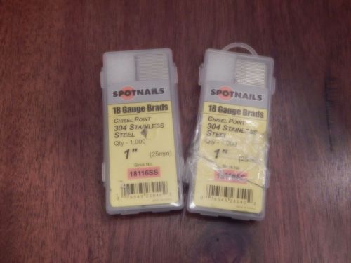 SPOTNAILS 18 GAUGE BRADS. CHISEL POINT 304 STAINLESS STEEL 1 INCH. STOCK # 18116