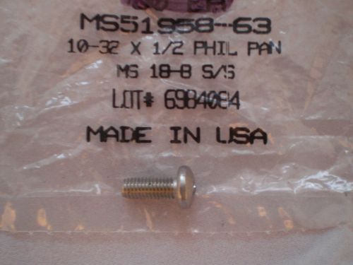 New  MS51958-63 10/32 X 1/2 Phillips Pan Head 18/8 SS  75 pieces BULK PACK