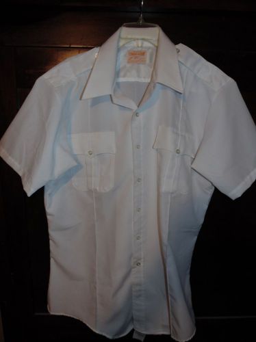White, short sleeve, zip up uniform Shirt, 17 1/2 neck, brand new. Loose tag
