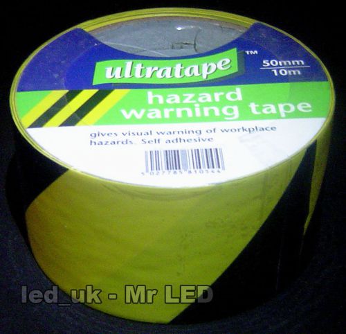10m Hazard Warning Tape - Black &amp; Yellow -Self Adhesive