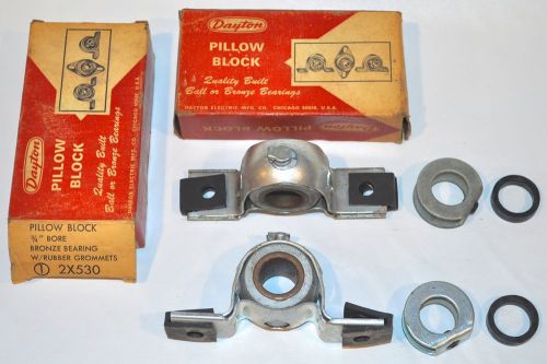 TWO (2) - Dayton - 2X530 -  3/4 &#034; Bore Pillow Blocks Bronze Bearing Rubber Grommets