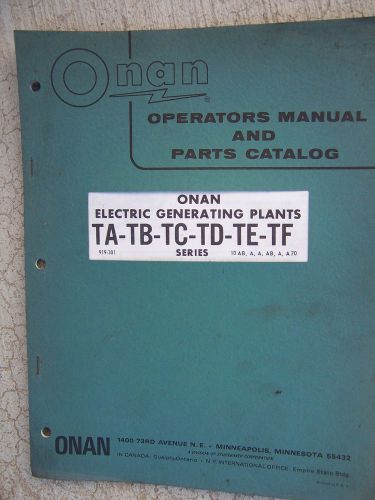 1970 Onan TA TB TC TD TE TF Series Electric Generating Plant Manual Parts List R