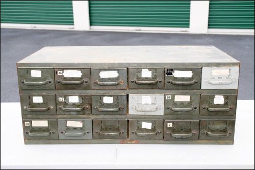 Vtg equipto metal cabinet organizer tool 18 drawer parts bin industrial gray 60s for sale
