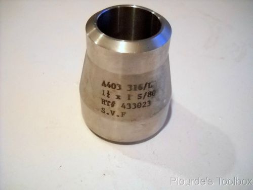 New S.V.F Stainless Steel 1-1/4&#034; x 1&#034; Butt Weld Reducer, Schedule 80, A403