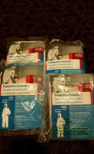 Dupont tyvek coverall - 4 suits - white size lg (large)/xl w/hood only 5&#039;5&#034;-6&#039;2 for sale