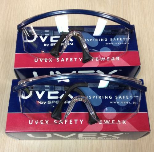 2 NEW Uvex S1299 Astrospec 3000 Safety Eyewear Blue Frame Clear Ultra-Dura Hardc