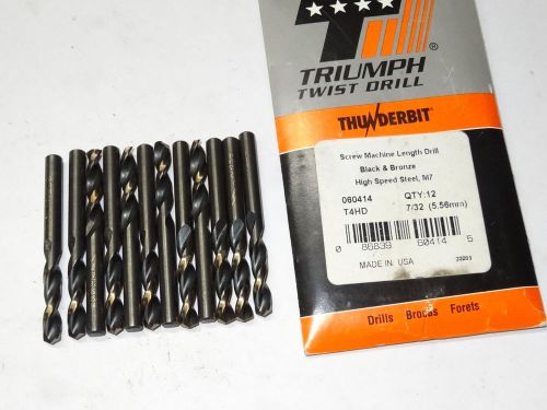12 new TRIUMPH 7/32&#034; Thunderbit Screw Machine Stub Length HD Twist Drills USA