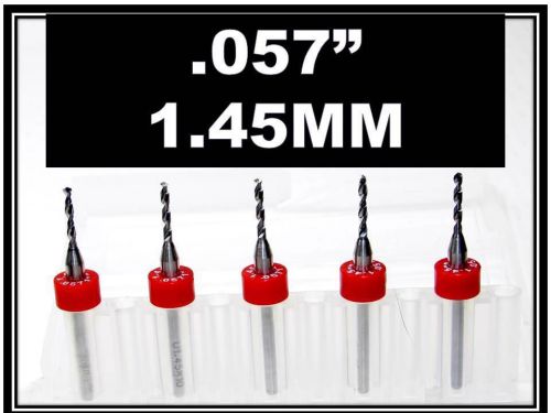 .057&#034; - 1.45mm  1/8&#034; Shank  Carbide Drill Bits  FIVE Pcs  CNC Dremel Model Hobby