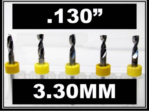 3.30mm - .130&#034; - 1/8&#034; Shank  Carbide Drill Bits FIVE Pcs CNC Dremel Model Hobby
