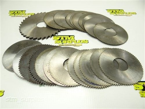 LOT OF 23 SLITTING SLOTTING BLADES 2-3/4&#034; TO 4&#034; WITH 1&#034; BORE MALCO WATKINS
