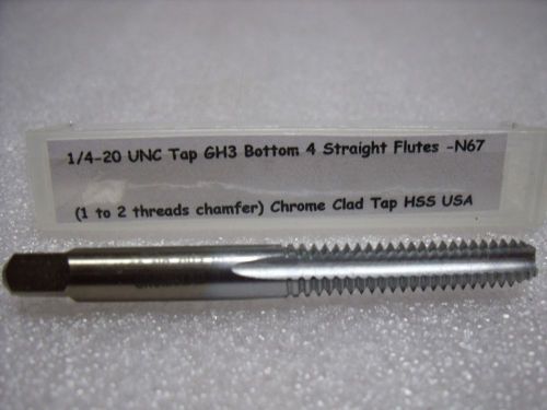 1/4-20 UNC Tap GH3 Bottom 4 Straight Flutes Chrome Clad Tap HSS USA – NEW -N67