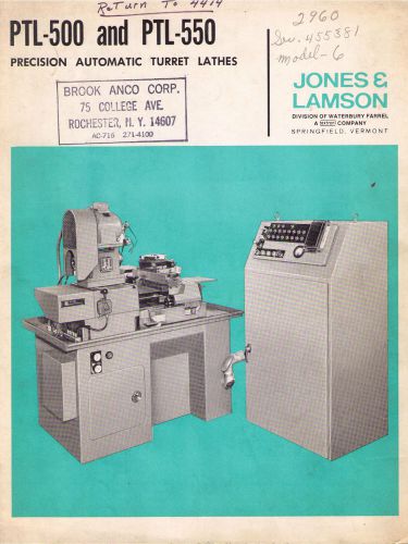 Jones &amp; Lamson PTL-500 and PTL-550 Precision Automatc Turret Lathes Catalog