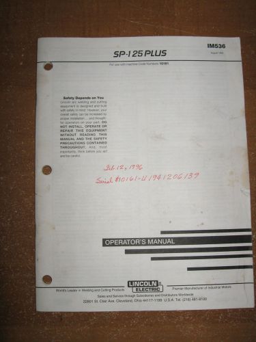 Lincoln SP-125 Plus welder Owners / Parts manual, IM536