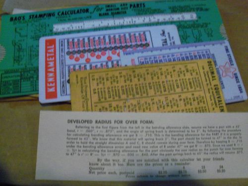 Vintage 1953 BAO Slide Company Packet with Stamping Calculator for Small Parts