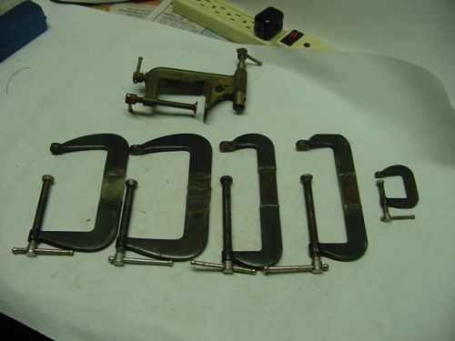 5 regular homemade c-clamps plus one special 3-way clamp for sale