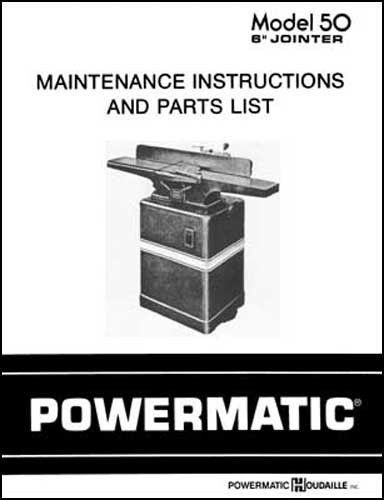 Powermatic Model 50 6 Inch Jointer Manual