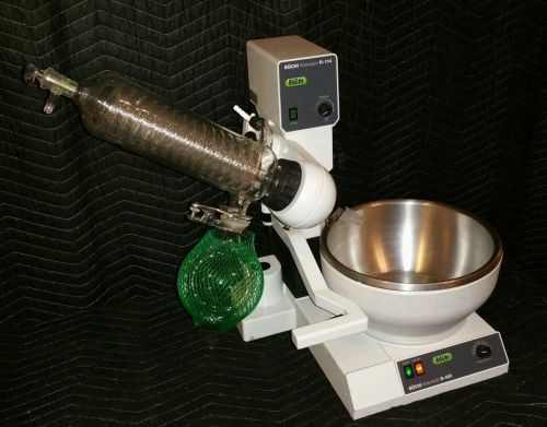 Buchi R-114 Rotavapor w/B-480 Bath &amp; Unused 45° Coil Condenser Glass Setup