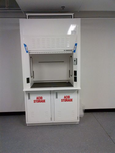 Ams new air master systems 4&#039; fume hood w 1 acid &amp; 1flammable storage cabinet for sale