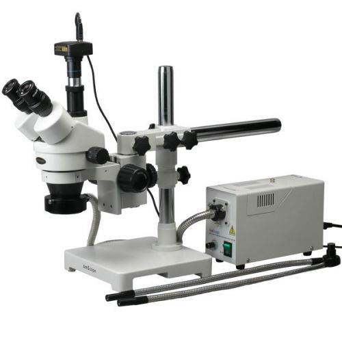 3.5x-90x fiber optic y-shape &amp; ring lights stereo microscope + camera for sale