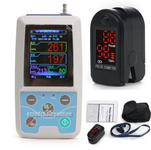 New 24hours abpm50 ambulatory blood pressure monitor + 3 free cuffs +black spo2 for sale