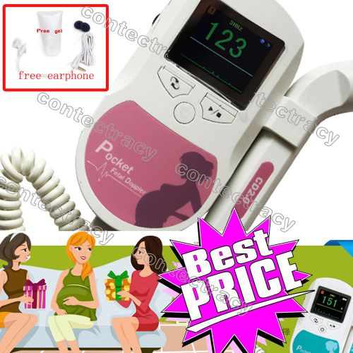 Hot hand-held obstetrical pocket fetal doppler color lcd,gel,earphone,2mhz probe for sale
