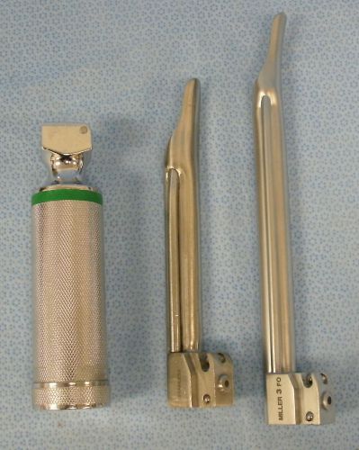 Greenline  Fiber Optic Laryngoscope Handle and 2 Miller Blades