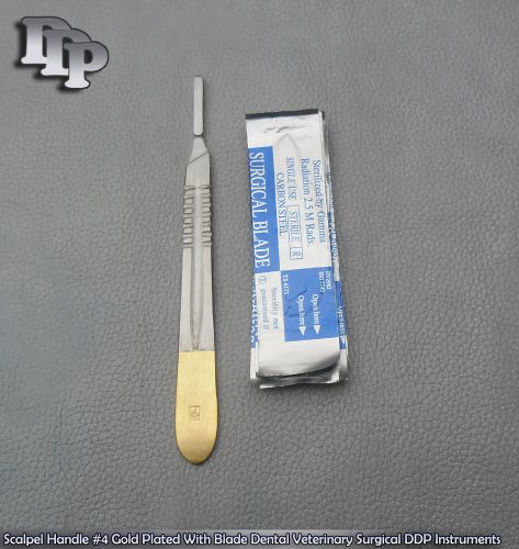 Scalpel Handle #4 Gold Plated With 10  Blade #24 Dental Surgical DDP Instruments